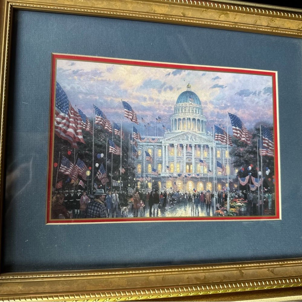 Thomas Kinkade Patriotic Capitol Art Print - Blue and Gold